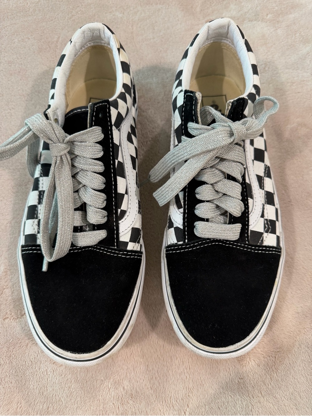 Vans Checkerboard Old Skool Black and White Low-Top Sneakers womens size 9